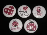 15 Love lady bug buttons flat back or pin badge cabochons embellishments magnet