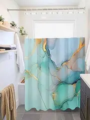 Clblhlolkuy Waterproof Shower Curtain for Bathroom, Turquoise Marble Aqua Abstract Art Hotel Fabric Soft Bath Curtain with Semi-Transparent Top Window & Hooks, 72"x72"