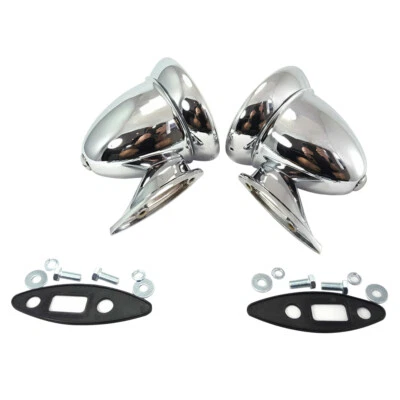 Classic Chrome Bullet Mirror 4in for MGB AC Cobra Sunbeam Mini Cooper - Pair