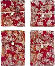 [Andux] Jewelry Silk Purse Pouch Plum Blossom Embroidery Silk Brocade Coin Purse Travel Jewelry Pouch 4pcs SP/DZ-02, Wine Red, Coin Pouch