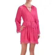 BCBGMAXAZRIA Womens Mini Crochet Trim Tie Neck Shift Dress BHFO 2852
