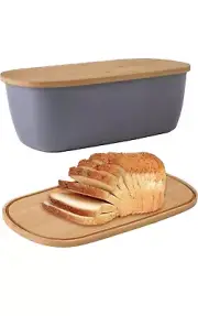 Bread Box with Cutting Board Lid Made with Bamboo Fiber 14.4x8.3x5.6