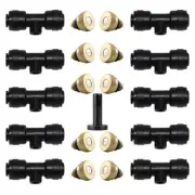 21 Pieces T-Piece Water Pipe Connector with Brass Mist Nozzles Irrigation System