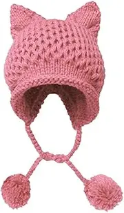 [BOMHCS] Fox Cat Ears Crochet Beanie Hat Earmuff Caps Earflaps Pompom Balls Warm