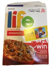 Quaker Life Cinnamon Multigrain Cereal 13 oz Lego Legoland Promo 2020 Box Only!