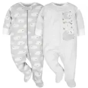 New Gerber Baby 2 Pack Sleep N Plays Zip front 3-6 Months Pajamas Sheep Clouds