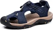 [Asifn] Men's Outdoor Hiking Leather Sandals Water Shoes Slides Closed Toe Sport Walking Fishermen Climbing Summer Athletic, Blue, 8.5-9
