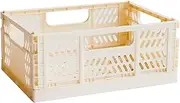 3 Sprouts Recycled Plastic Collapsible Crate - Stackable Folding Storage Crate for Organization for Adults & Kids - Foldable Plastic Crate - Medium - Cream