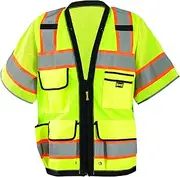 Occunomix LUX-HDS2T3-YXL Heavy Duty Solid/Mesh Two-Tone Surveyor Vest with Zipper, 8 Pockets, Class 3, 100% ANSI Polyester, X-Large, Yellow (High Visibility), Yellow, XL