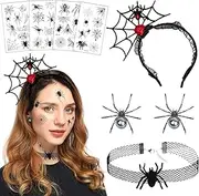SANLIUSANJIU Halloween Spider Headband Costume Accessories, Black Spider Web Headband, Halloween Cosplay Carnival Costume Accessory Spider Earrings Necklace Black Spider Tattoos