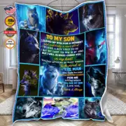 Personalized Son Blanket, Custom Wolf Son Blanket, To My Son Blanket, Message Bl