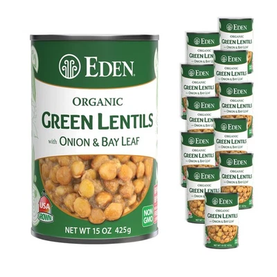 Eden Organic Green Lentils with Onion and Bay Leaf 15 oz Can 12-Pack Case Non...