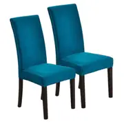 2Pcs Velvet Dining Chair Covers Stretch Slipcovers for Dining Room Chairs-Blue