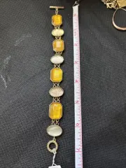 NWT vintage Liz Claiborne Silver Tone Yellow & Lucite Oval Link Bracelet 7"