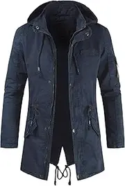 [Zylphorix] Mens Big and Tall Winter Hooded Coat Drawstring Military Thicken Parka Jacket Windproof Cotton Warm Thicken Jackets