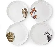 Wrendale Designs Royal Worcester Ceramic Plate in Two Sizes Hedgehog Badger Fox and Owl Set of 4 (26 CM Dinner Plate)