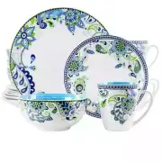 Elama Blue Fiesta Paisley Pattern 16 Pc Elegant Dinnerware Set Service for 4