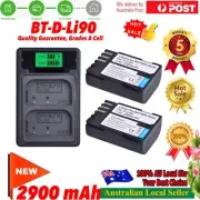 2900mAh Battery x 2 & LED Dual USB Charger for Pentax D-LI90,645D 645Z K-01 K-1