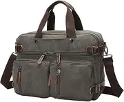 Canvas Laptop Briefcase Convertible Backpack Messenger Shoulder bag Handbag Multi-functional Travel Rucksack Fits 17.3 Inch Laptop for Men Women