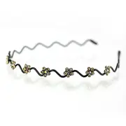 Hand Made Hair Jewelry Wavy Wire Headband with swarovski crystal Flowers Brown