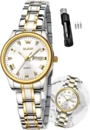 Gold Watch for Women with Date Day Stainless Steel Waterproof Small Face Quartz