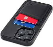 Dockem Genuine Leather Card Case for iPhone 14 Pro max with Built-in Metal Plate for Magnetic Mounting, Stitched-on Wallet with 2 Holder Slots (Black, M2GL)