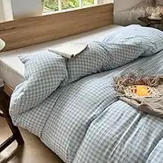 Light Blue Gingham Weighted Blanket Cover 48"x72", Blue Soft Pre-Washed Microfiber Plaid Checked Duvet Cover for Weighted Blanket, Grid Heavy Blanket Duvet Cover (Light Blue Gingham, 48"x72")