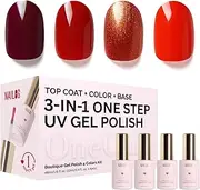 NAILOG Gel Nail Polish Set - 4 Colors Top Coat Color Gel Base 3-In-1 Soak Off UV Gel Polish Kit for Home DIY & Birthday Gifts for Women, Red Utopia
