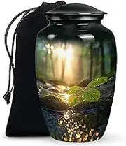 Nature Black Decorative Urn - Funeral Urn for Ashes Adult Men & Women - Burial Cremation for Human Ashes - Unique Memorial Tribute - 10 Inch Large