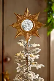 ANTHROPOLOGIE MIRROR BRASS STAR TREE TOPPER CHRISTMAS HOLIDAY GOLD GILDED STAND