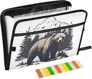 Quteprint 13 Pockets Expanding File Folder with Zipper Closure, Vintage Bear Forest Mountains Accordion File Folder with Sticky Labels, Letter Size A4 Papers Expandable File Document Organizer