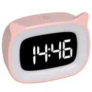 Kids Alarm Clock with Night Light & 18 Ringtones, Rechargeable, Cute Cat Ear Clock for Boys Girls Birthday Presents, Digital Clock (Pink)