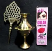ISLAMIC ARABIC KOHL STICK BRASS BOTTLE JAR EYELINER CONTAINER +GULAB SURMA