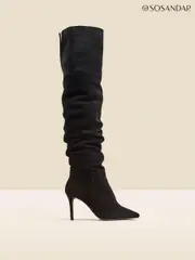 Sosandar Black Suede Slouch Stiletto Heel Over The Knee High Boot (Q49113) | $293