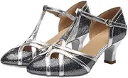 [FARZAH] Women's Latin Salsa T-Strap Closed Toe Synthetic Ballroom Dance Shoes(A,7)