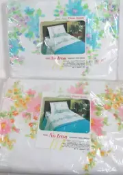 2 Vintage GRANT MAID Floral TWIN Size Flat Sheet Flat Bedsheet In Package UNUSED