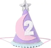 Two the Moon Space-Themed 2nd Birthday Hat and Decorations for Girls - Outer Space Party Supplies