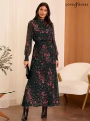 Love & Roses Black Plisse Midi Dress (AD6982) | $100