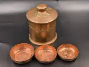 Antique Roycroft Hammered Copper Humidor Signed 3 Nesting Personal Ashtrays Arts