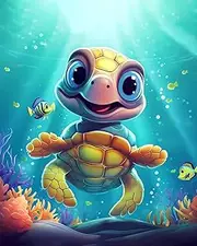 KEUASDV DIY Oil Painting, Paint by Number Kits on Canvas, Painting for Adults, Kids, Students and Beginner Arts Craft for Home Wall Decor 16 x 20 inch (Little Turtle)