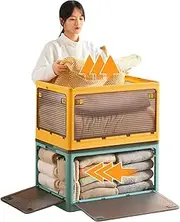 Home Stroage & Organisation Box Foldable Storage Bin Set with Lid and Wheels, Storage Crate Foldable containers with Lid & Wheels - Stackable Multi-Use Organizer collapsible design