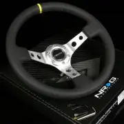NRG 350MM 3"DEEP DISH 6-HOLES STEERING WHEEL CHROME SPOKE YELLOW STRIPE CENTER