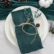 Handmade Cloth Napkins,Cloth Napkin with Fringe Set of 12,Cotton Cloth Napkins 40x40cm for Weddings Decorative Napkins, Dinner Parties, Everyday use,Parties (Dark Green)