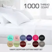1000TC LUXOR Egyptian Cotton Flat Fitted Sheet Set Single/Double/Queen/King Size