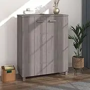 Shoe Storage Cabinet HAMAR Light Grey 85x40x108 cm, Solid Pine Wood Shoe Organizer with Doors, Entryway Slim Shoe Rack, Space-Saving Apartment Essential