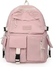 [Generic] XIGUL Women's Canvas Backpack for Students Preppy Style Pink Pink One Size