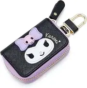 [Huositi] Cute cartoon small wallet ladies short wallet leather bag men's key case (Black), Black