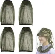 4 Pcs Mosquito Insect Head Net Mesh, Extra Fine Hole Hat Mask Head Cover for Bug Protection, Ideal for Fishing, Camping, Hiking, Gardening & Outdoor Activities (Green)