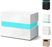ALFORDSON LED Bedside Table Nightstand Storage Cabinet with 2 Drawers, 4-Side High Gloss Side End Table Organizer with LED Light Home Furniture for Living Room Bedroom (Miron White)
