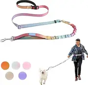PUKAKO Hands Free Dog Leash, Waist Leash for Dog Walking, Adjustable Heavy Duty Leash for Small Medium Large Dogs Training Running, Reflective Bungee Elastic Leash with Car Seat Belt 5-7FT Macaron